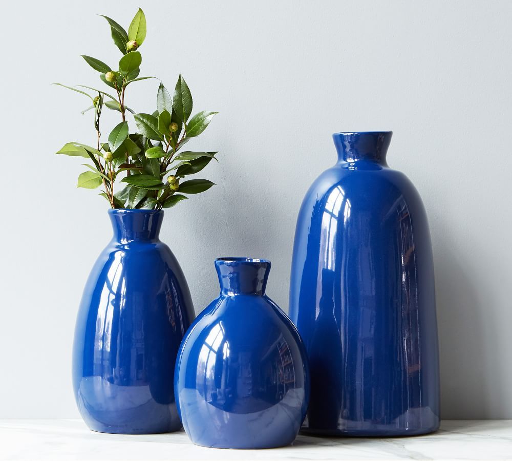 Mouth-Blown Ceramic Vases - Navy | Pottery Barn (US)