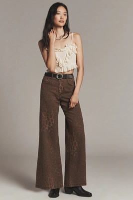 The Adi Leopard Mid-Rise Flare Jeans by Pilcro | Anthropologie (US)