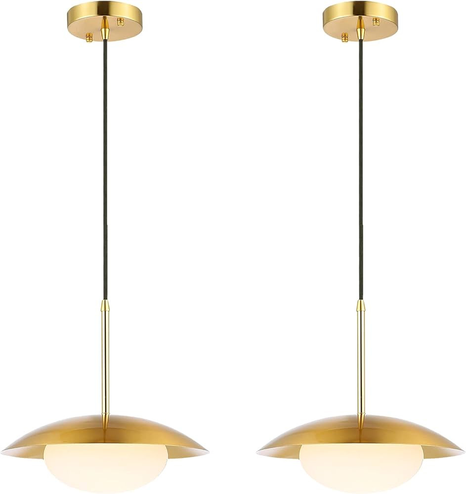 BAODEN Modern Pendant Lighting Set of 2 Industrial Hanging Light Brushed Brass Finished Dome Shad... | Amazon (US)