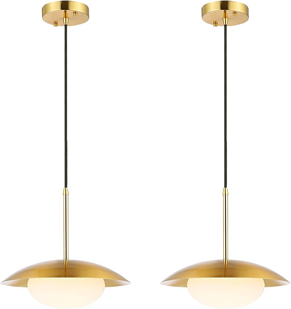 BAODEN Modern Pendant Lighting Set of 2 Industrial Hanging Light Brushed Brass Finished Dome Shad... | Amazon (US)