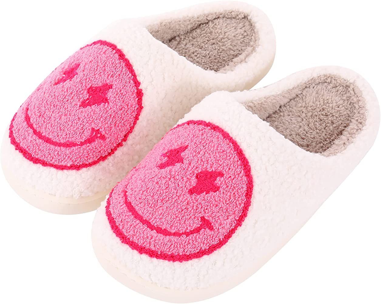 Amazon.com | Retro Smiley Face Slippers Bad Cute Bunny Slippers Soft Plush Comfy Warm Fuzzy Slipp... | Amazon (US)