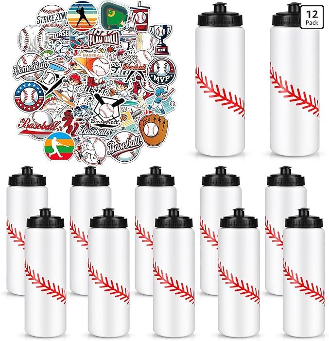 Baseball Party Favors, 12 Pack Baseball Water Bottles with 300 PCS Stickers, 20 oz Sports Squeeze... | Amazon (US)