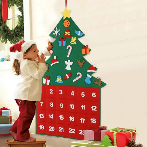 Christmas Tree Fabric Advent Calendar, 24 Days Countdown to Xmas DIY Decorations Xmas Wall Door H... | Walmart (US)