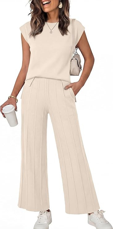 ANRABESS Women 2 Piece Lounge Sets Summer Casual Knit Sweater Vest Pant Set Beach Vacation Clothe... | Amazon (US)