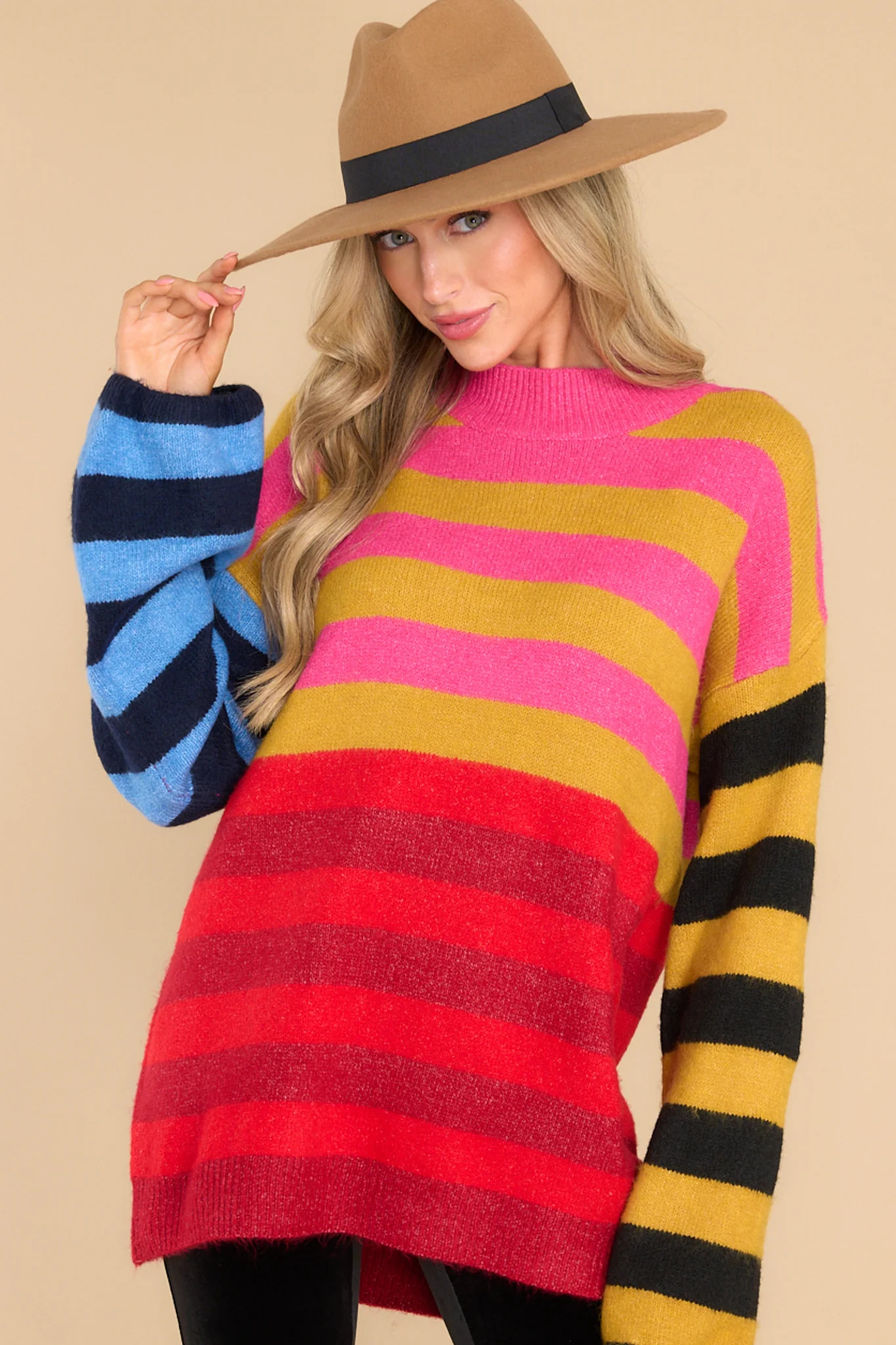 Give It Up Red Multi Stripe Sweater | Red Dress 