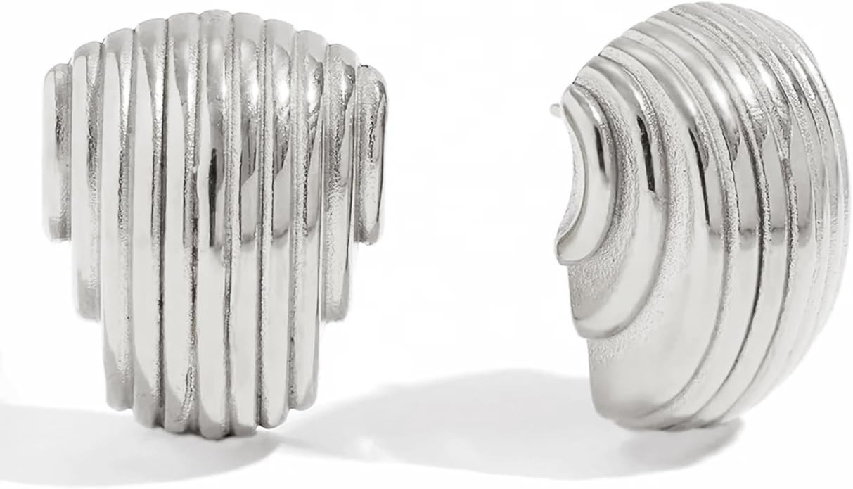 Gold Statement Earrings for Women Trendy, Chunky Gold Earrings Big Shell Wings Textured Dome Earr... | Amazon (US)