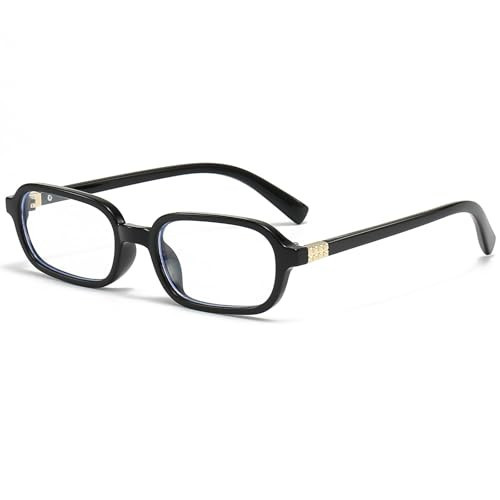 Breaksun Retro Rectangle Glasses for Women Men Small Square Blue Light Blocking Glasses Vintage Eyeglasses (Black) | Amazon (US)