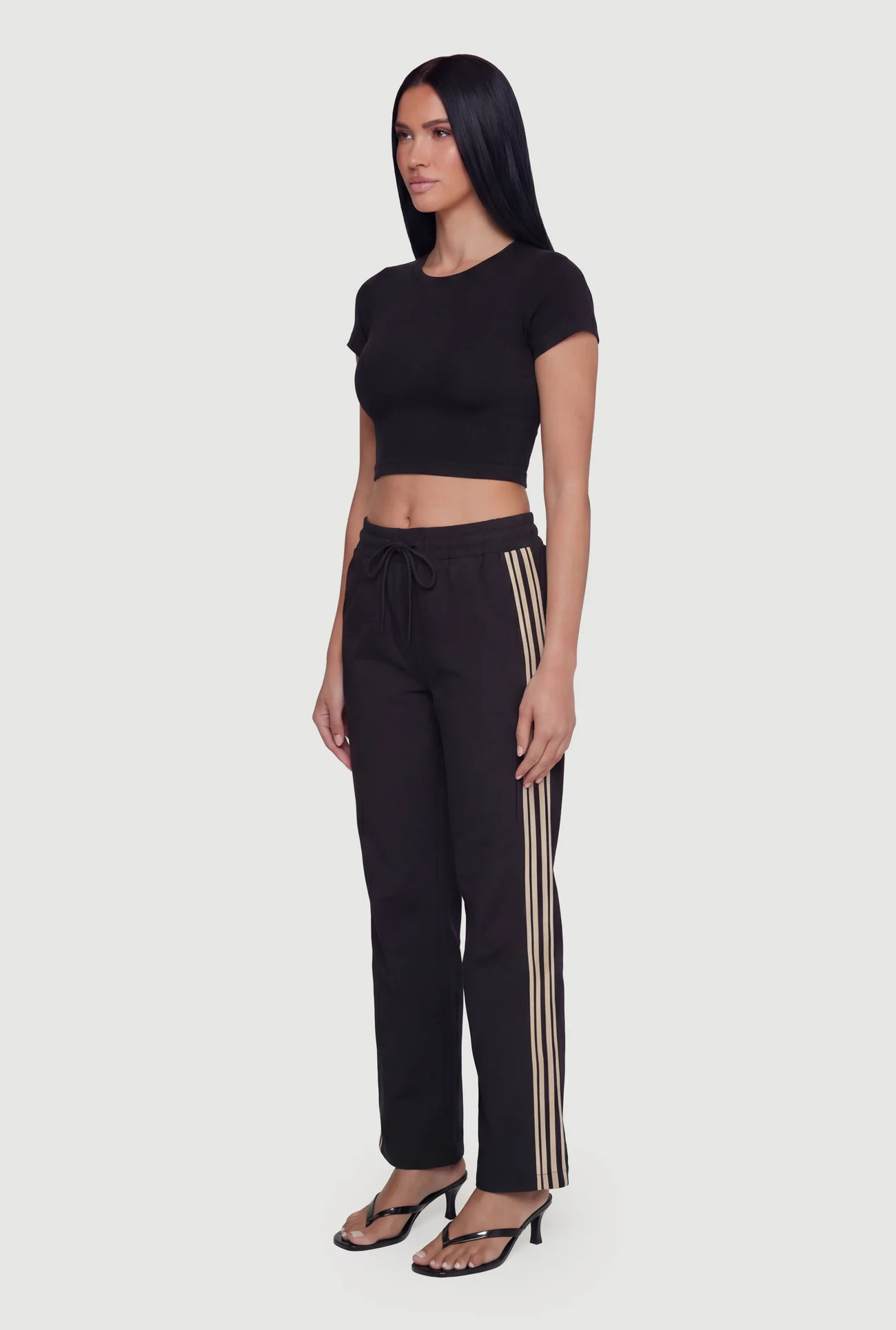 Side Stripe Drawstring Waist Straight Leg Track Pants | Rainbow Shops