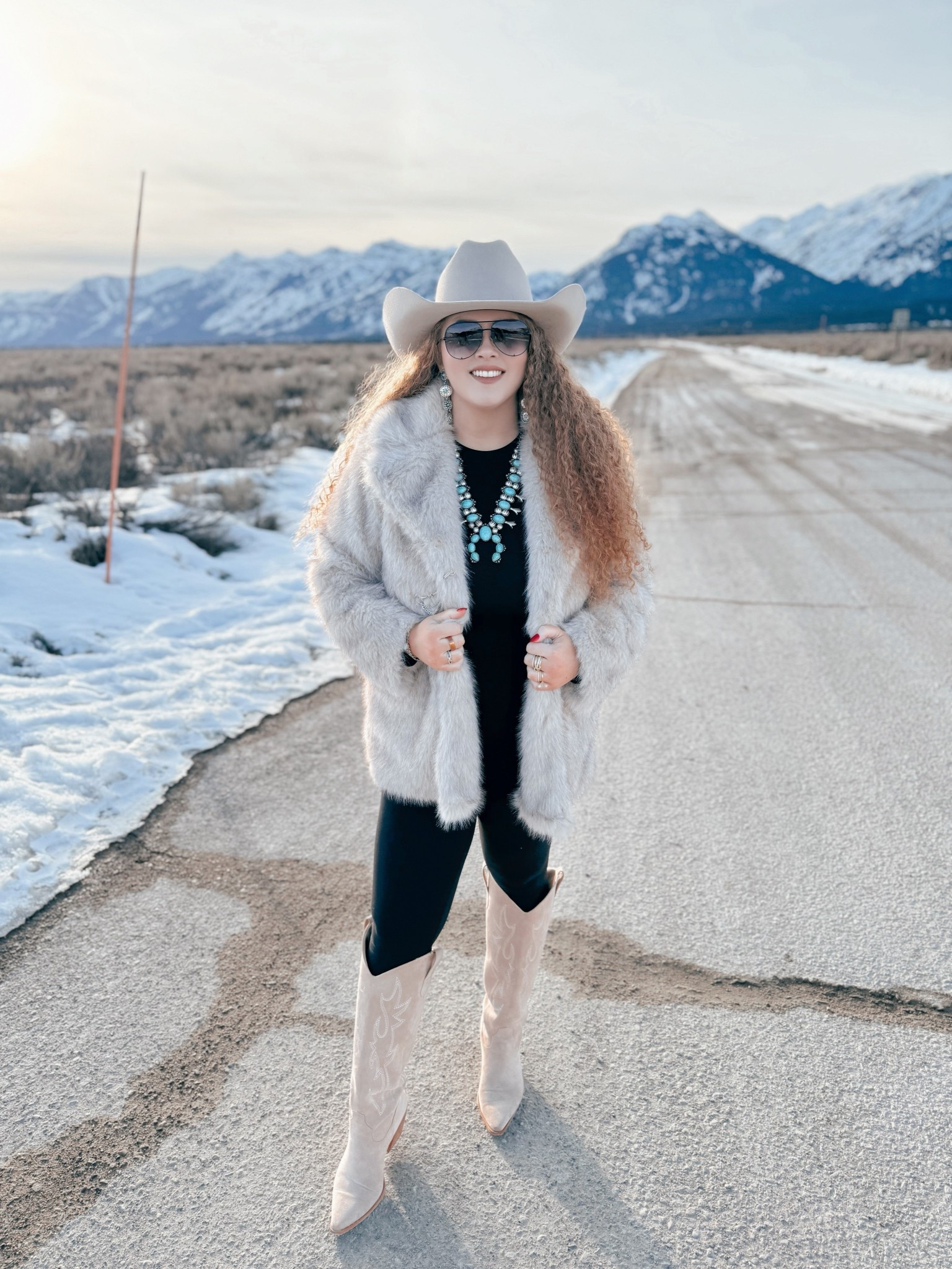 This look felt like such a fun western moment 🤍 Cozy layers, classic neutrals, and statement accessories that pull everything together. I love outfits that feel bold but still easy to wear 👏 Warm, comfortable, and a little elevated for winter days out. you know I don’t gatekeep the good finds ✨western outfit | western winter outfit | faux fur coat outfit | steve madden coat | nordstrom style | black leggings outfit | amazon fashion outfit | fitted black long sleeve | neutral western style | cowgirl boots outfit | beige cowgirl boots | cowgirl hat outfit | western chic outfit | turquoise jewelry styling | statement jewelry outfit | neutral winter outfit | elevated casual style | cozy winter fashion | western fashion inspo | boho western outfit | neutral outfit inspo | winter layering outfit | everyday western wear | amazon outfit finds | western aesthetic outfit


#LTKMidsize #LTKgrwm #LTKootd