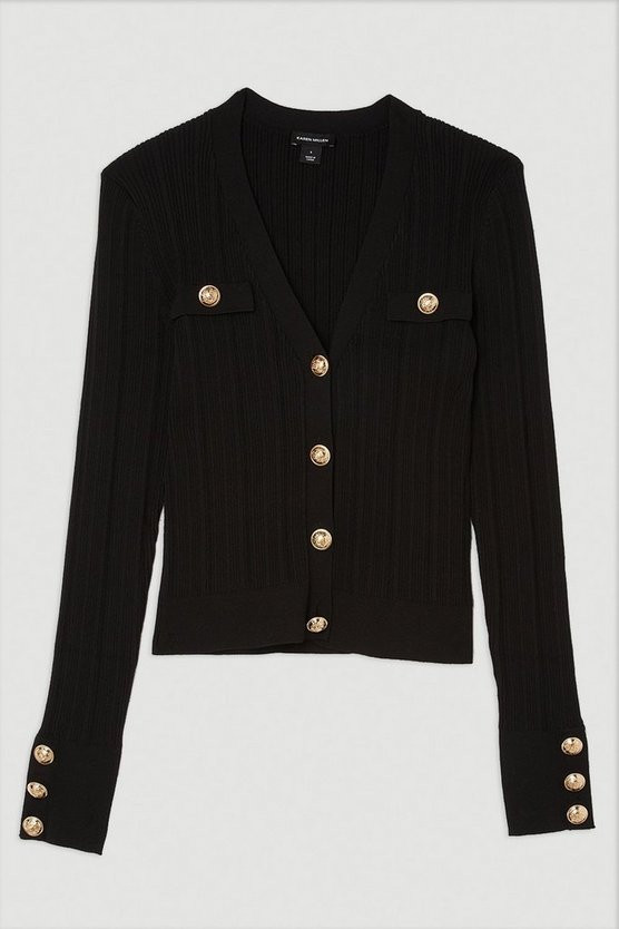 Viscose Blend Dry Handle Rib Military Trim Cardigan | Karen Millen UK + IE + DE + NL