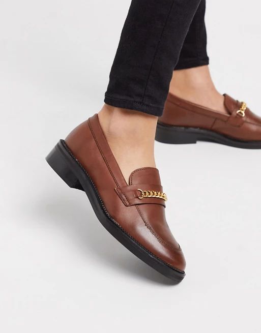 ASOS DESIGN Mixture leather chain loafers in cognac | ASOS (Global)