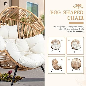 Vongrasig Outdoor Wicker Egg Chair PE Rattan Chair with Cushion, Oversized Patio Lounge Chair for... | Amazon (US)