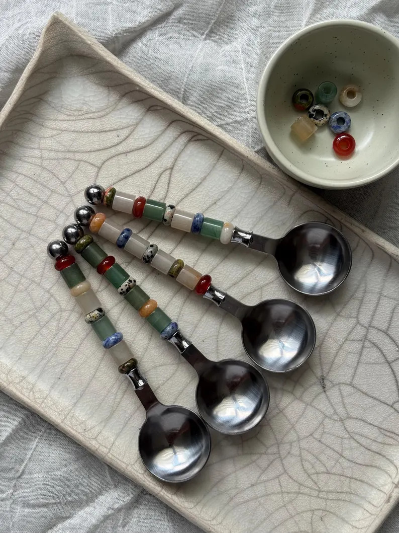 Set of Handmade Gemstone Spoon - Custom Beaded Spoon - Set Cuill\u00e8re Pierre Naturel - Gift Se... | Etsy (Global)