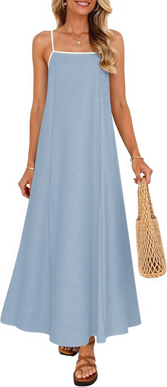 ZESICA Women's 2026 Summer Boho Sleeveless Maxi Dress Spaghetti Straps Casual Flowy A Line Beach ... | Amazon (US)