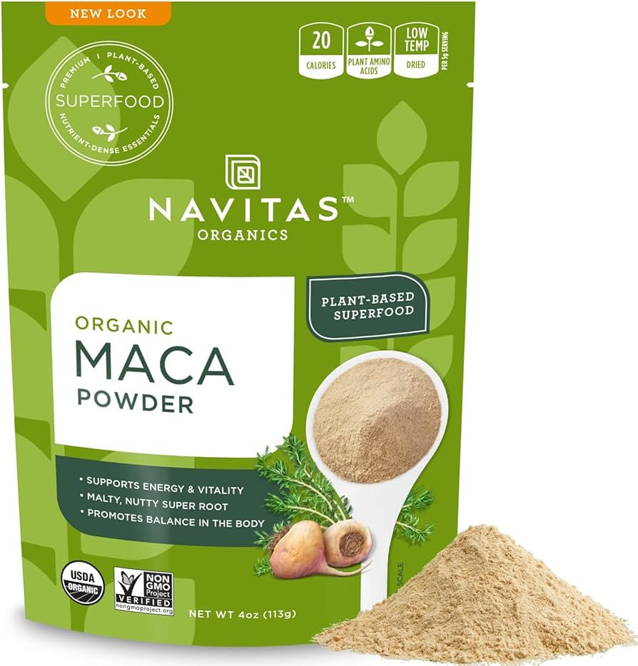 Navitas Organics Maca Powder, 4 oz. Bag, 23 Servings — Organic, Non-GMO, Low Temp-Dried, Gluten-Free | Amazon (US)