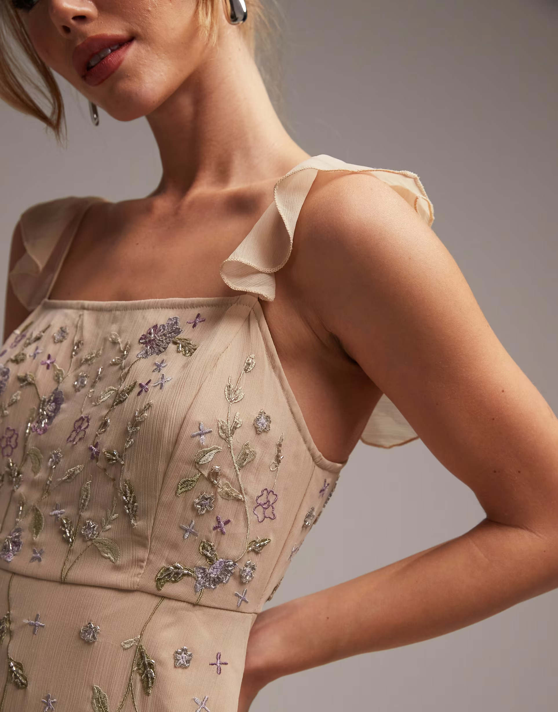 ASOS DESIGN Bridesmaid cami embellished maxi dress with embroidery in champagne | ASOS | ASOS (Global)