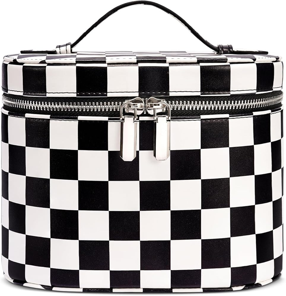 Makeup Bag, Checkered Makeup Bag with Compartments and Handle, Portable Cosmetic Organizer Bags,T... | Amazon (US)