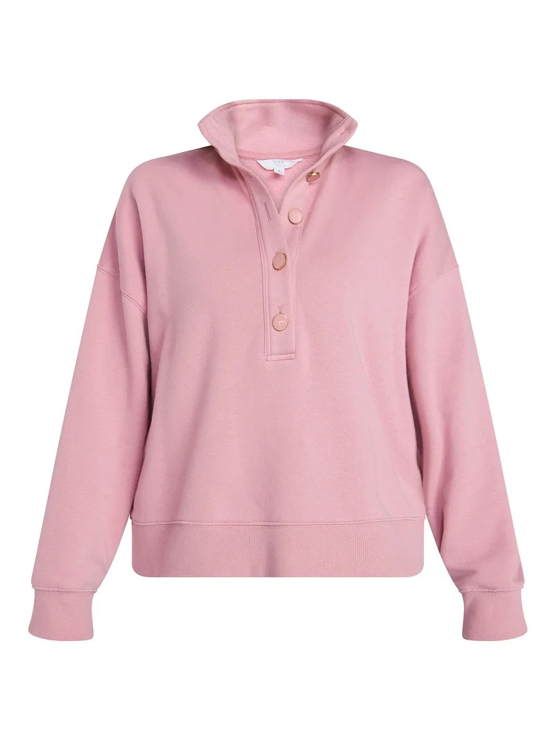 Time and Tru Women's Quarter Button Fleece Top with Long Sleeves, Size XS-XXXL | Walmart (US)