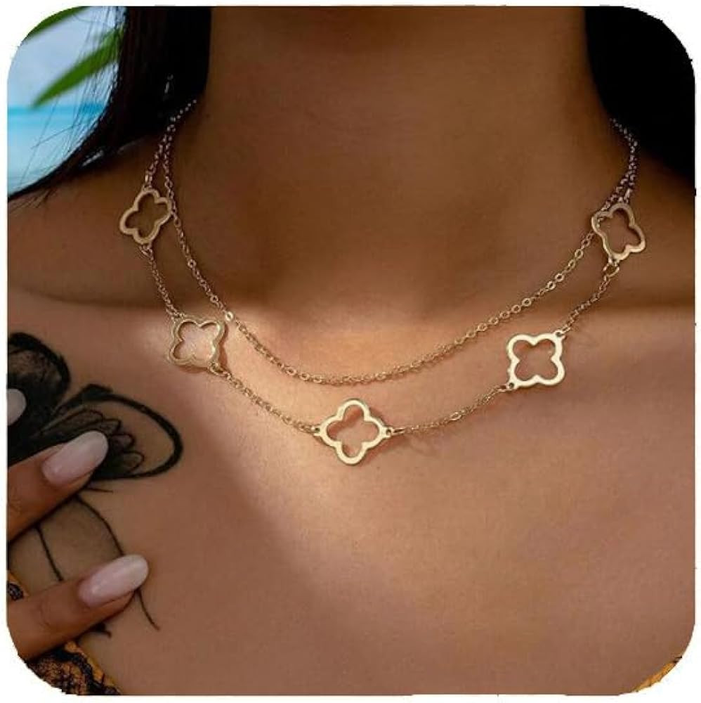 Gold Charm Necklace For Women Star Pearl Charms Pendant Neckalces Dainty 14K Gold Plated Summer B... | Amazon (US)