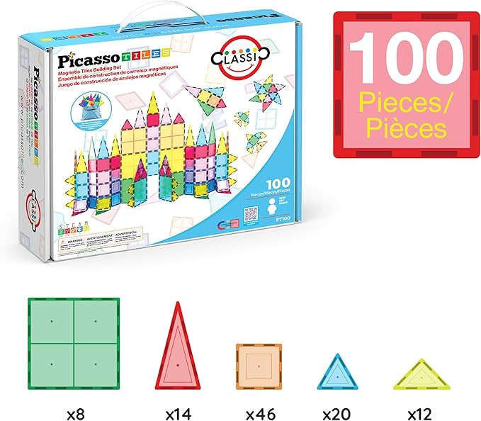 PicassoTiles 100 Piece Set 100pcs Magnet Building Tiles Clear Magnetic 3D Blocks Construction Pla... | Amazon (US)