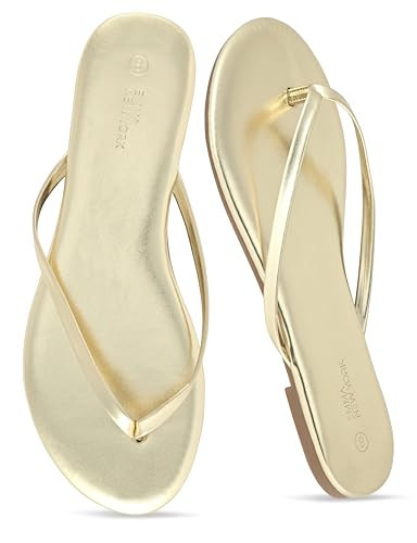 EMMA NEW YORK Flat Sandals for Women, Thong Flip Flops for Women, Cushioned Footbed, Slim Strap (Gold, 11) | Amazon (US)
