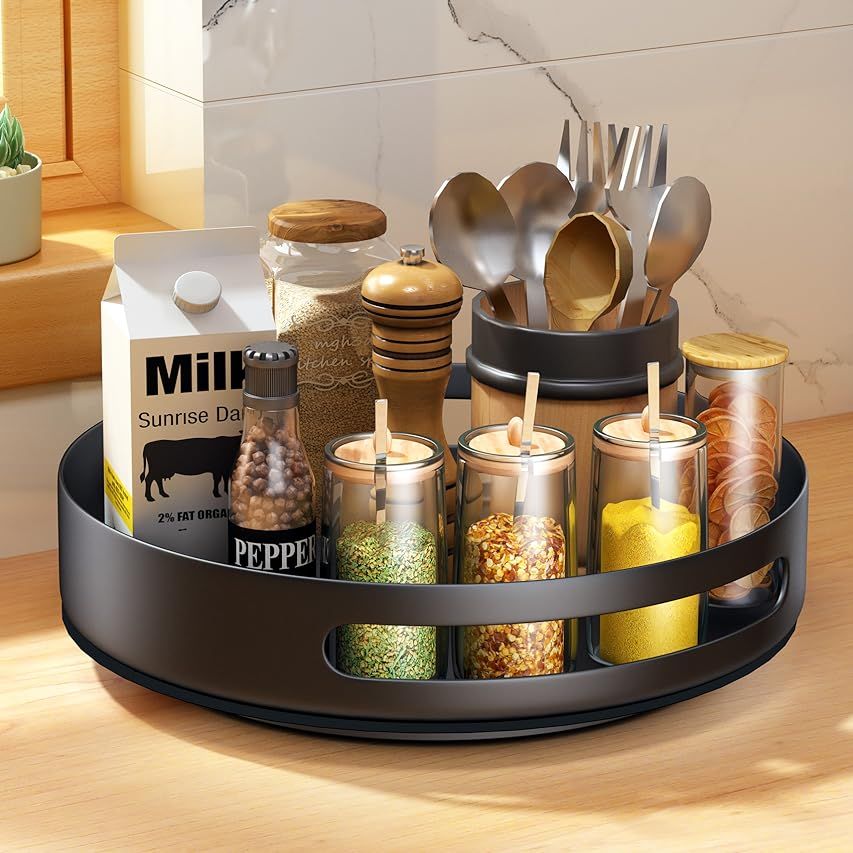 Lazy Susan Organizer Metal Steel Turntable 12 inch, SAYZH Rotating Spice Racks for Pantry Cabinet... | Amazon (US)
