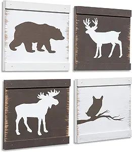 Home Rustique Rustic Cabin Decor Bear Moose Owl and Deer Wooden Wall Decoration (Set of 4, White ... | Amazon (US)