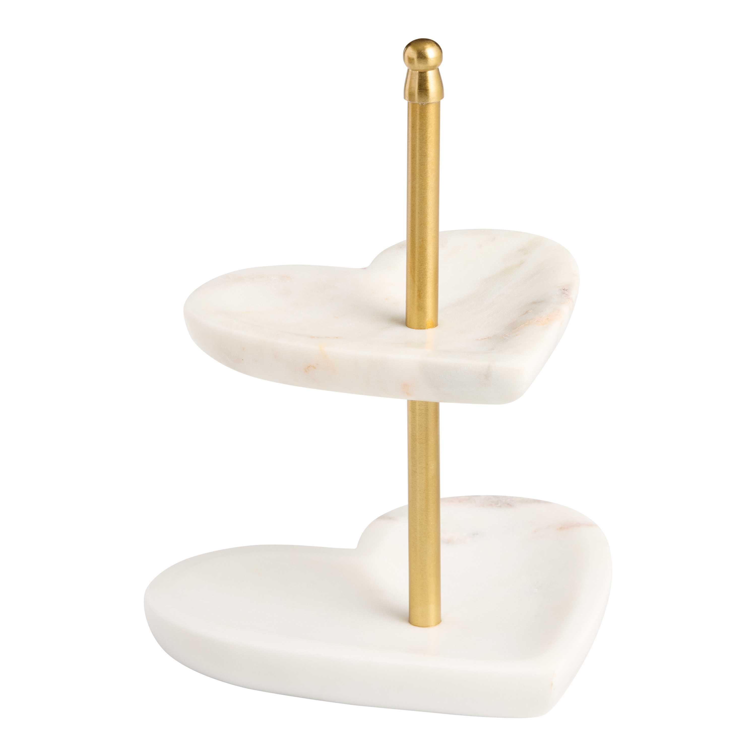 White Marble and Gold Metal 2 Tier Heart Shaped Jewelry Stand | World Market