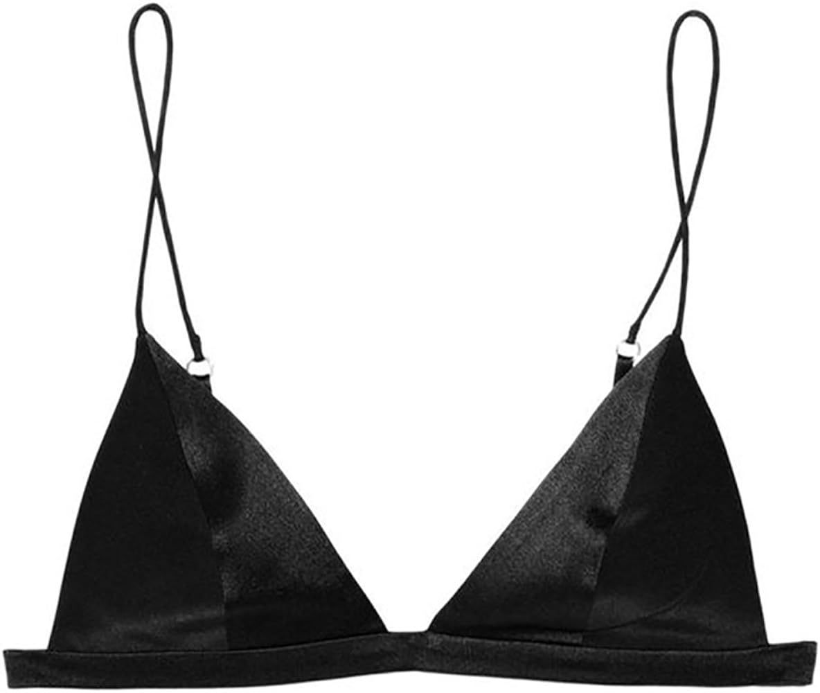 SilRiver Women's Silk Satin Triangle Bralette Soft Cup Wireless Bra Smooth and Comfortable Wire F... | Amazon (US)
