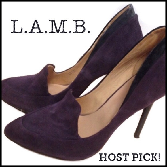 🌟HP🌟L.A.M.B.Gwen Stefani Dice Heels Plum Suede 8 | Poshmark