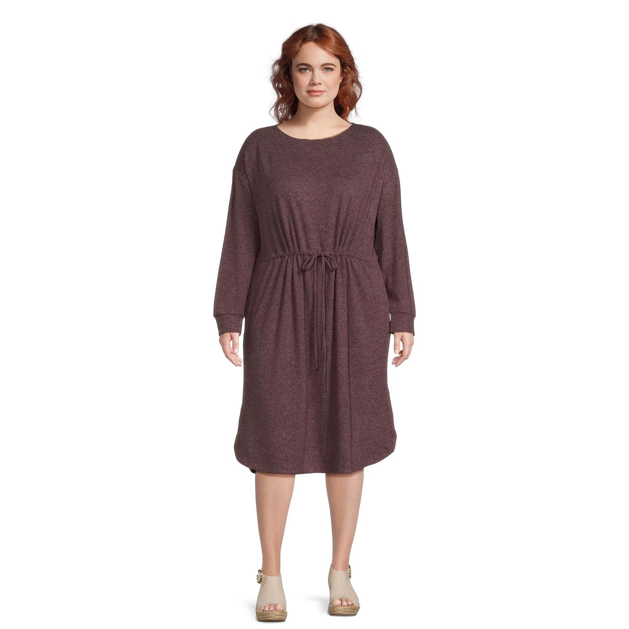 Terra & Sky Women's Plus Size Tie Waist Hacci Knit Dress | Walmart (US)