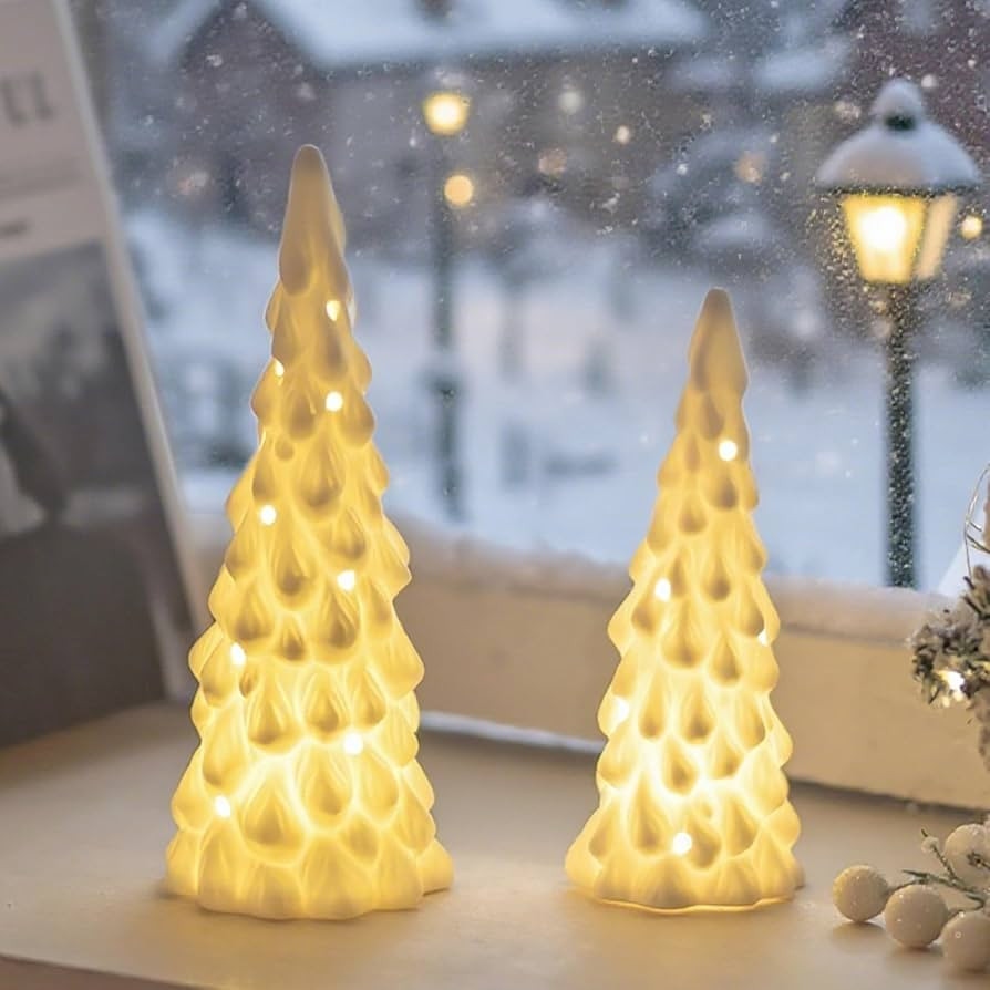 White Ceramic Christmas Tree: Modern Christmas Decor Small Table Top Xmas Trees That Light Up for... | Amazon (US)