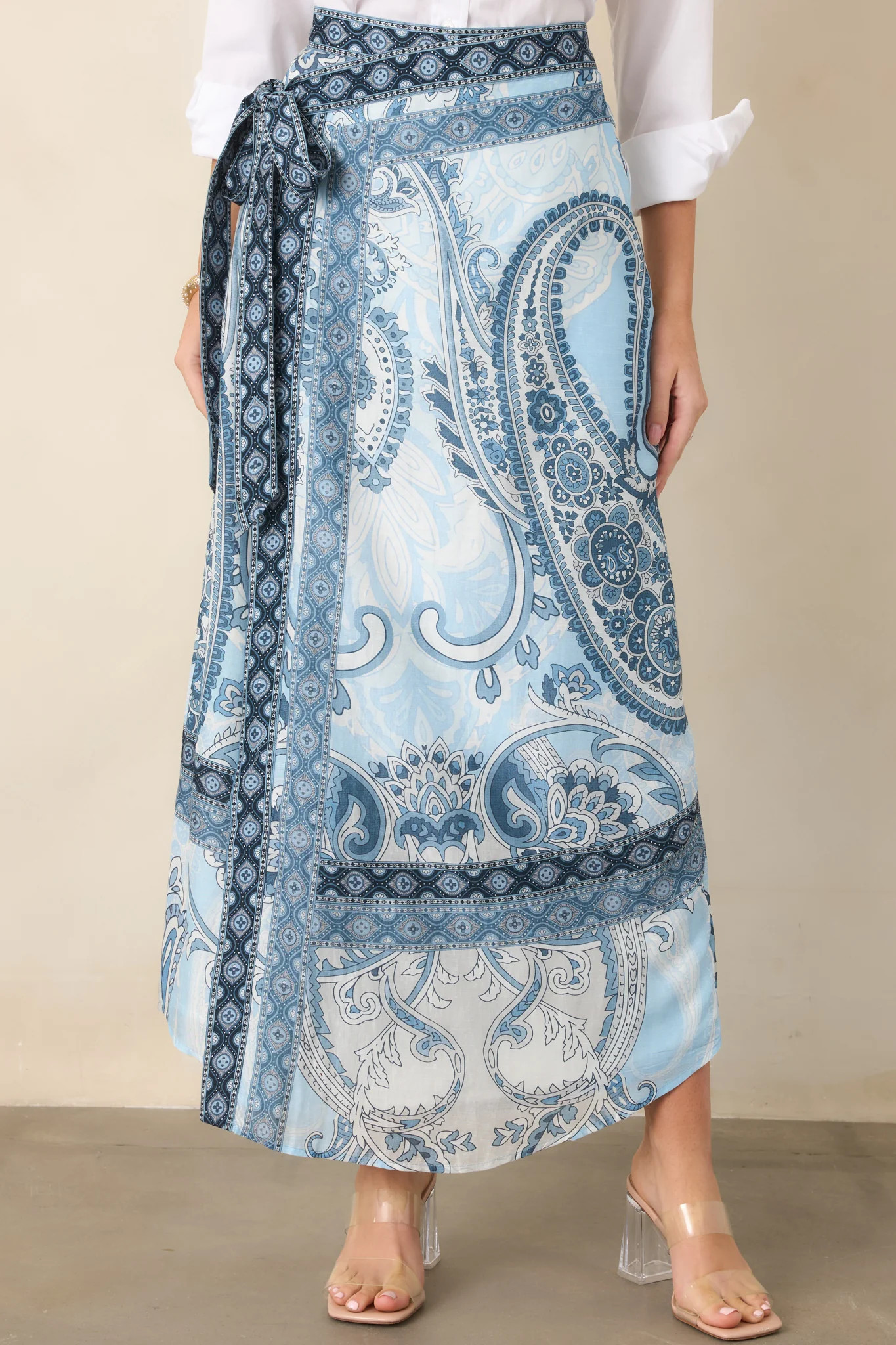 Anna Cate Wiley Blue Myth Paisley Wrap Maxi Skirt | Red Dress