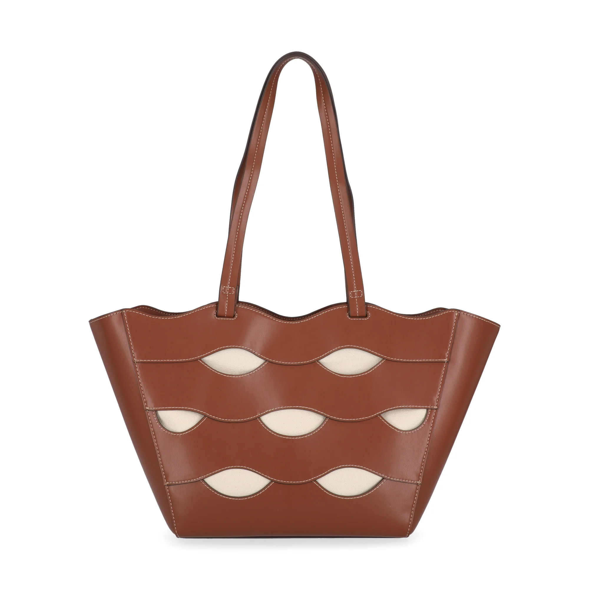 Free Assembly Women's Allegra Faux Leather Cut Out Tote Handbag, Cognac/Cream | Walmart (US)