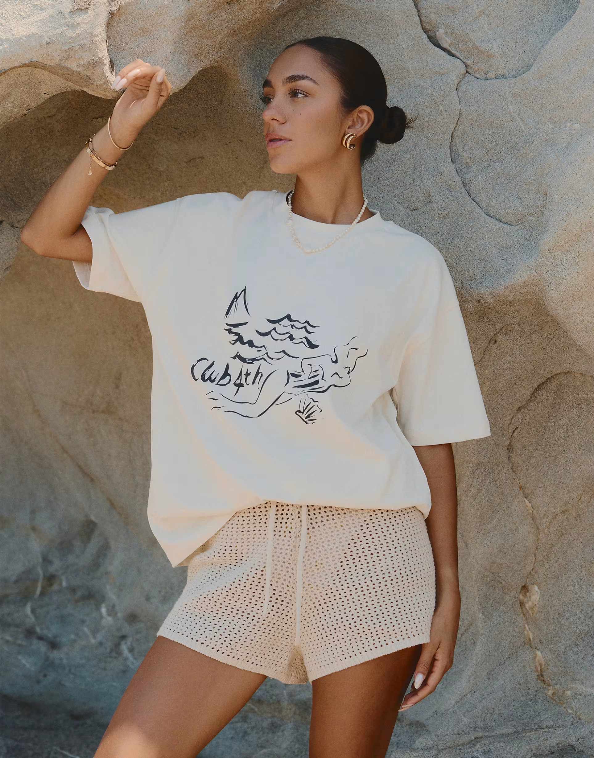 4th & Reckless X Luana Barron Sylvie print t-shirt in off-white | ASOS (Global)