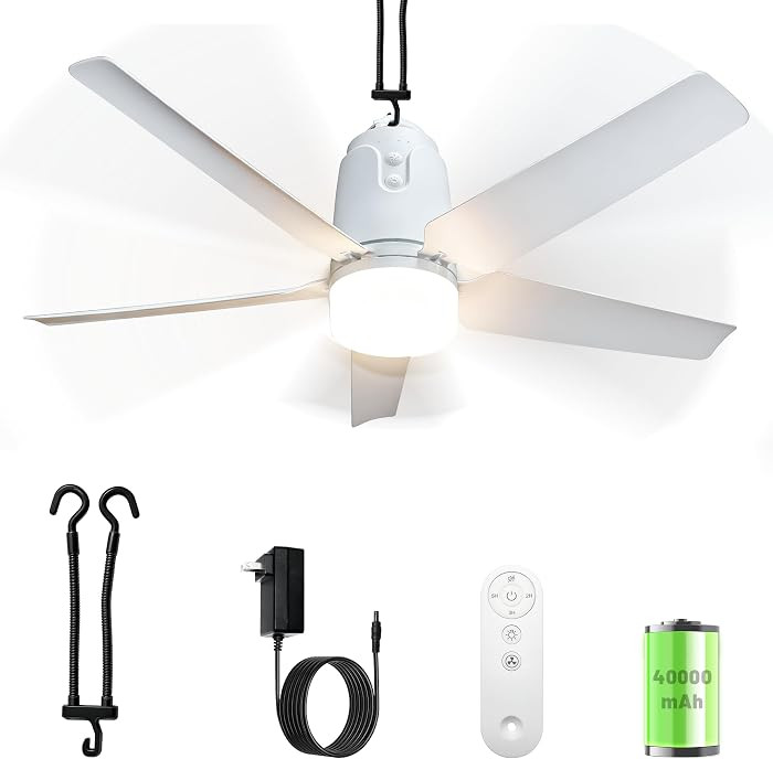 Gazebo Outdoor Ceiling Fan Light 31.5'', 40000mAh Large Portable Ceiling Fan With Remote and Hang... | Amazon (US)