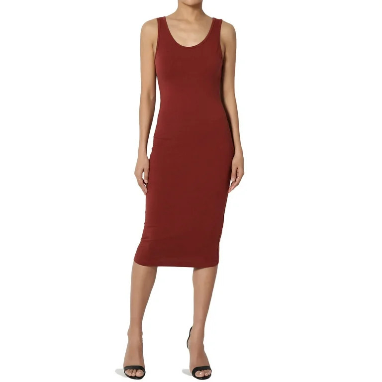 TheMogan Women's Sleeveless Scoop Neck Stretch Cotton Jersey Bodycon Midi Tank Dress | Walmart (US)