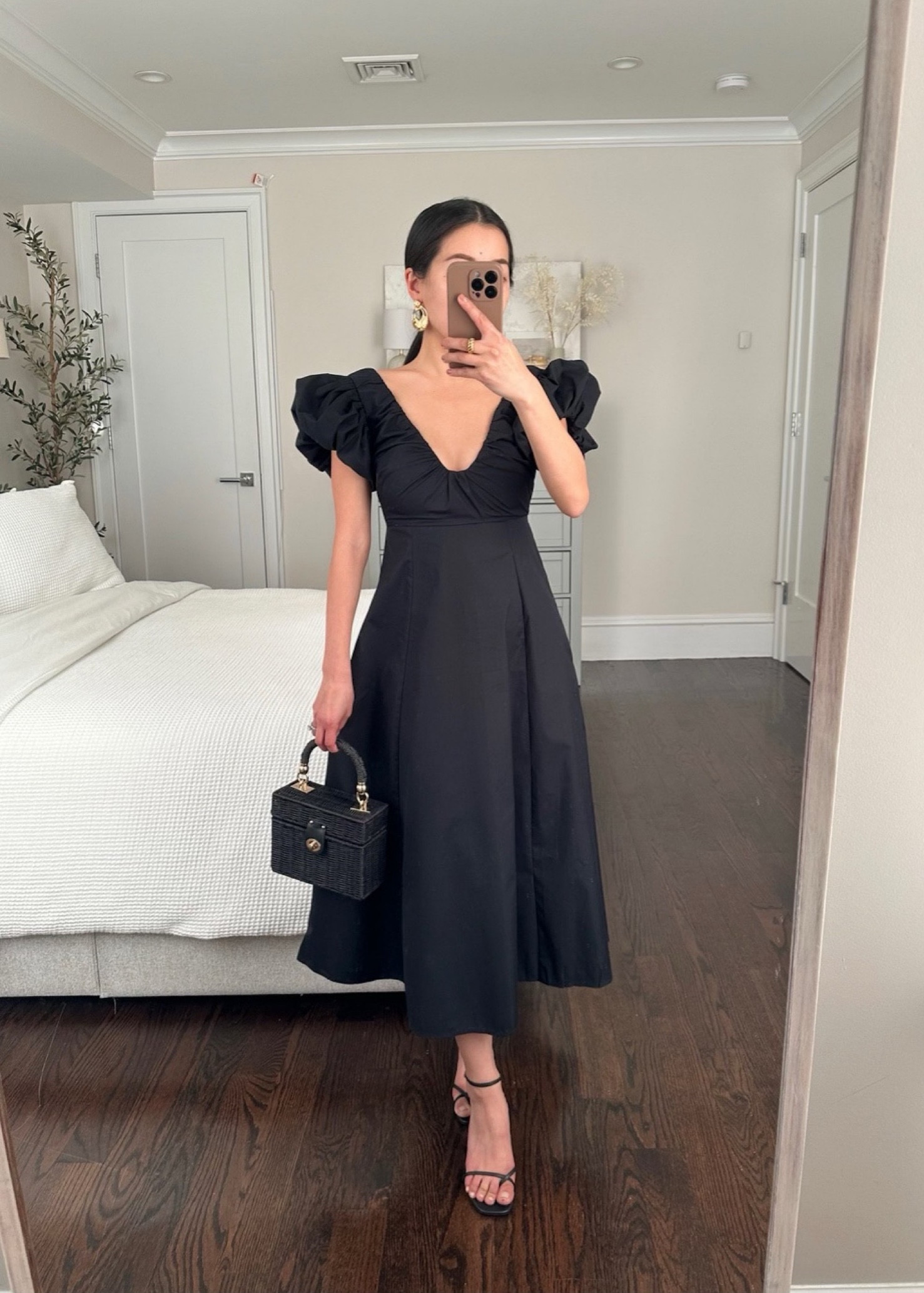 puff sleeve plunge midi dress jeanwang on LTK