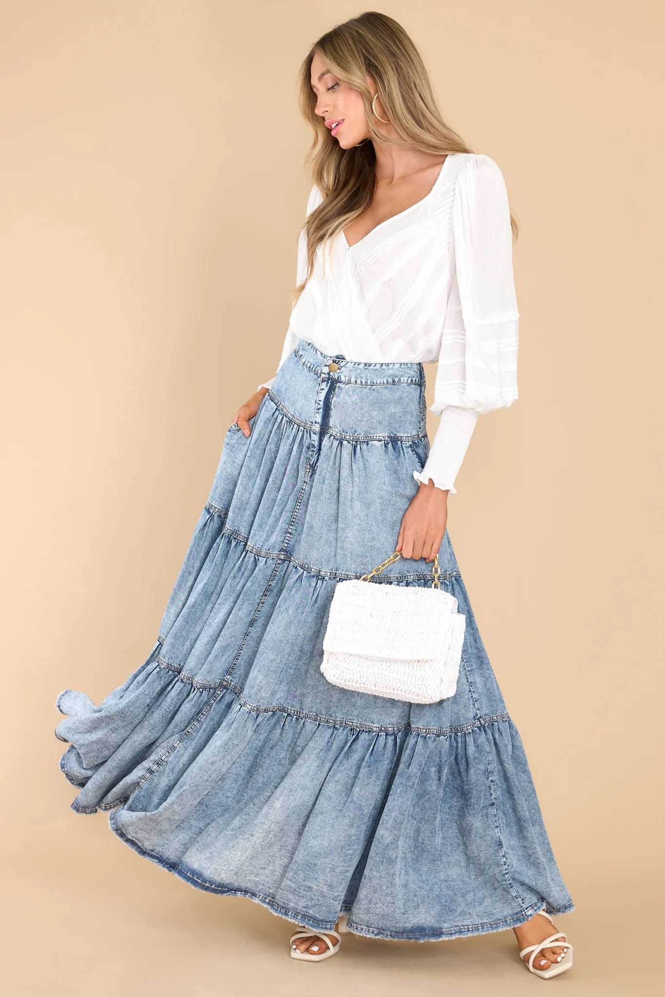 New Feelings For You Denim Maxi Skirt | Red Dress 