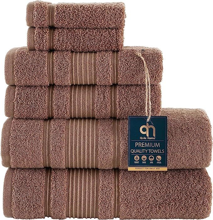 Qute Home 6-Piece Bath Towels Set, 100% Turkish Cotton Premium Quality Bathroom Towels, Soft and ... | Amazon (US)