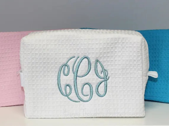 Monogram Makeup Bag - Cosmetic Bag - Personalized Bag - Waffle Weave Bag - Lined makeup bag - Monogr | Etsy (US)