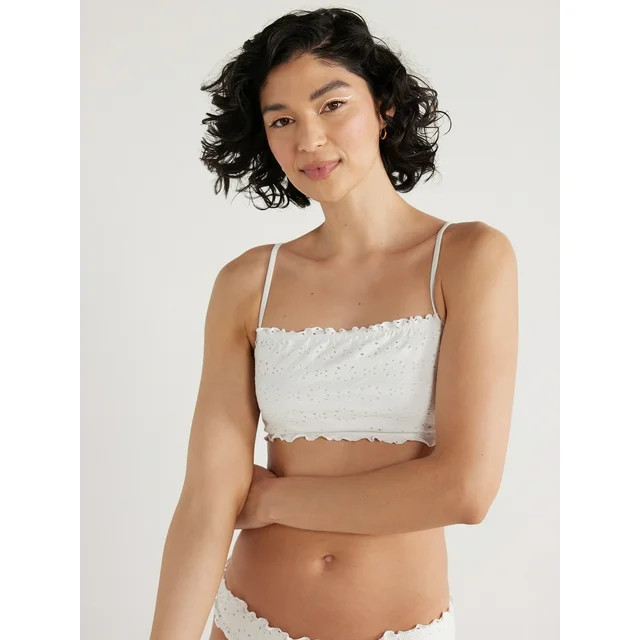 No Boundaries Junior's White Eyelet Bandeau Bikini Top, Sizes XS-XXL - Walmart.com | Walmart (US)