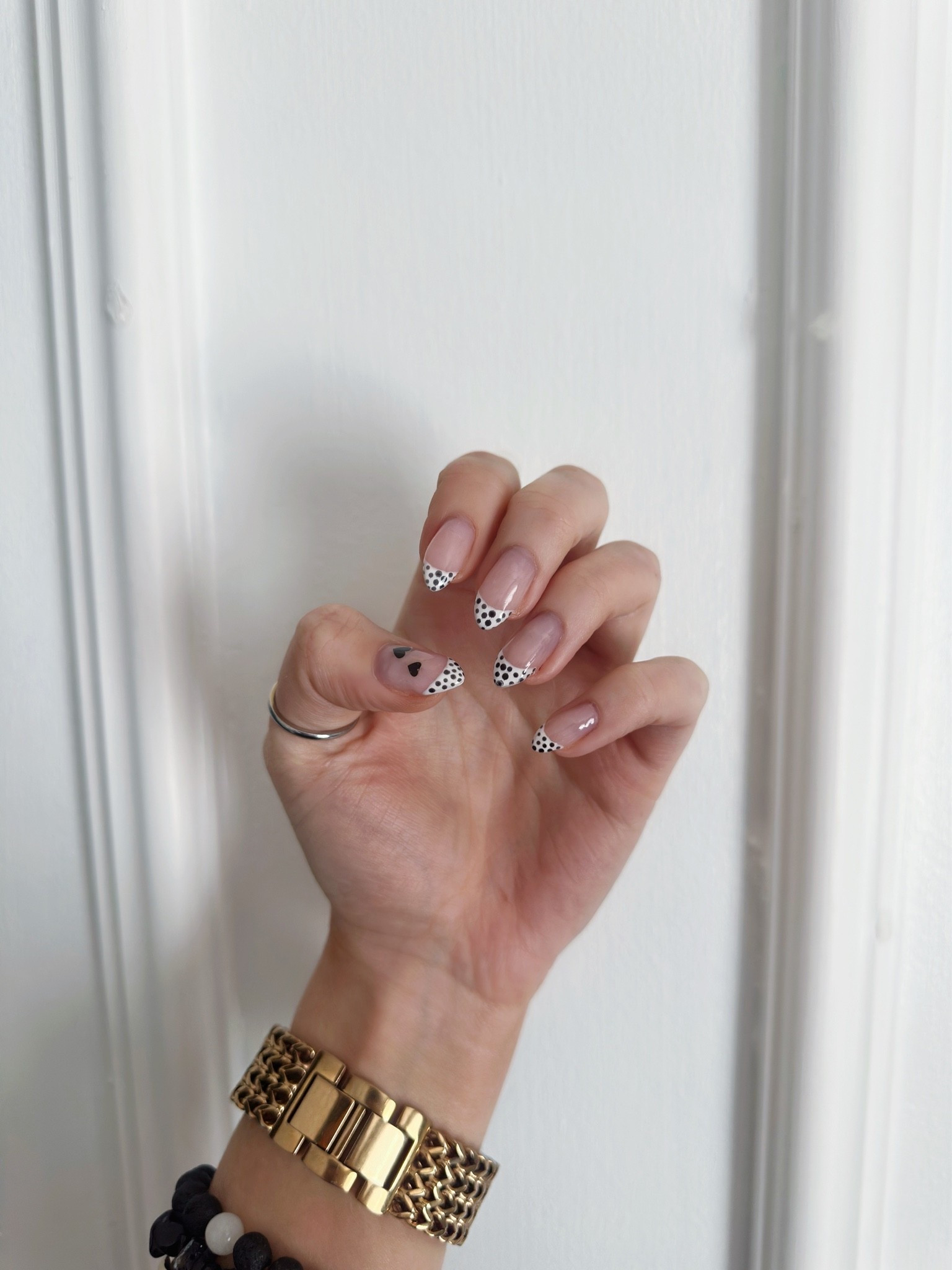 french tip nails, polka dot nails, black and white nails, almond nails, mylee gels, builder gel nails, nail art design, chic manicure, monochrome nails, elegant nails, cute nail design, heart nail art, minimal nail art, glossy nails, aesthetic nails, luxury aesthetic, beauty content creator, feminine nails, soft glam nails, classic manicure

#LTKbeauty #LTKeurope #LTKuk