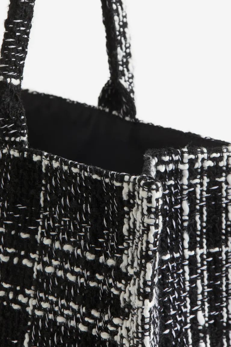 Textured-weave Shopper - Black/plaid - Ladies | H&M US | H&M (US + CA)