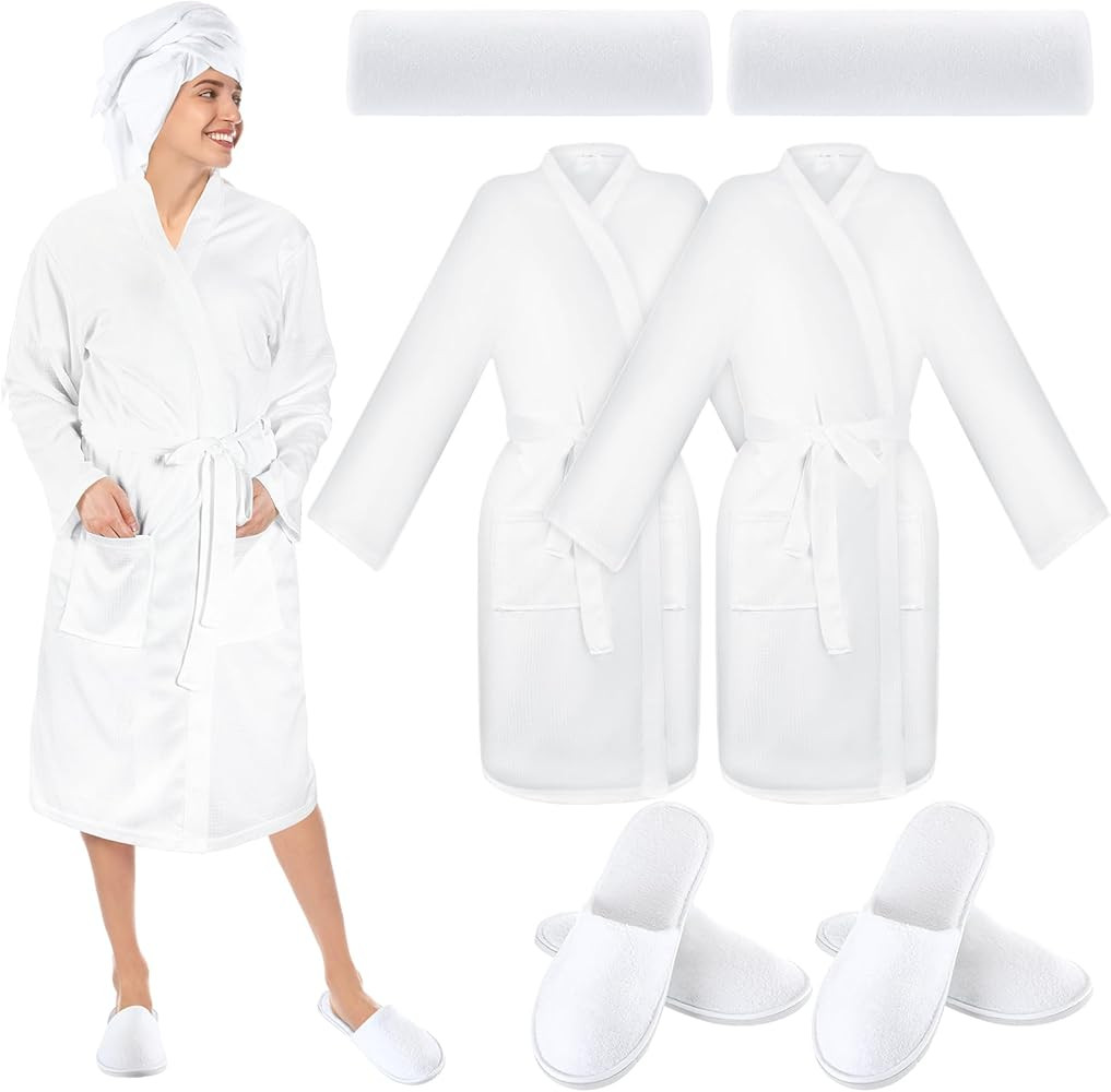 Handepo 2 Sets Waffle Bath Robe Set Unisex Hotel His and Hers Robes Couples Lightweight Knit Spa ... | Amazon (US)