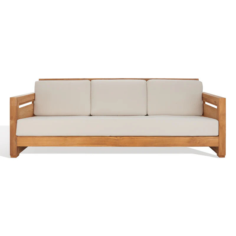 SAFAVIEH Couture Guadeloupe Outdoor Teak 3-Seat Sofa - 84"Wx37"Dx29"H | Overstock