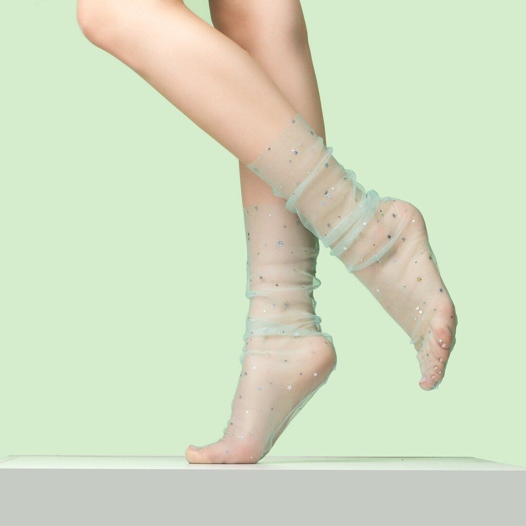 Bling Blue Glitter Star Socks Tulle Socks Lace Sheer - Etsy | Etsy (US)