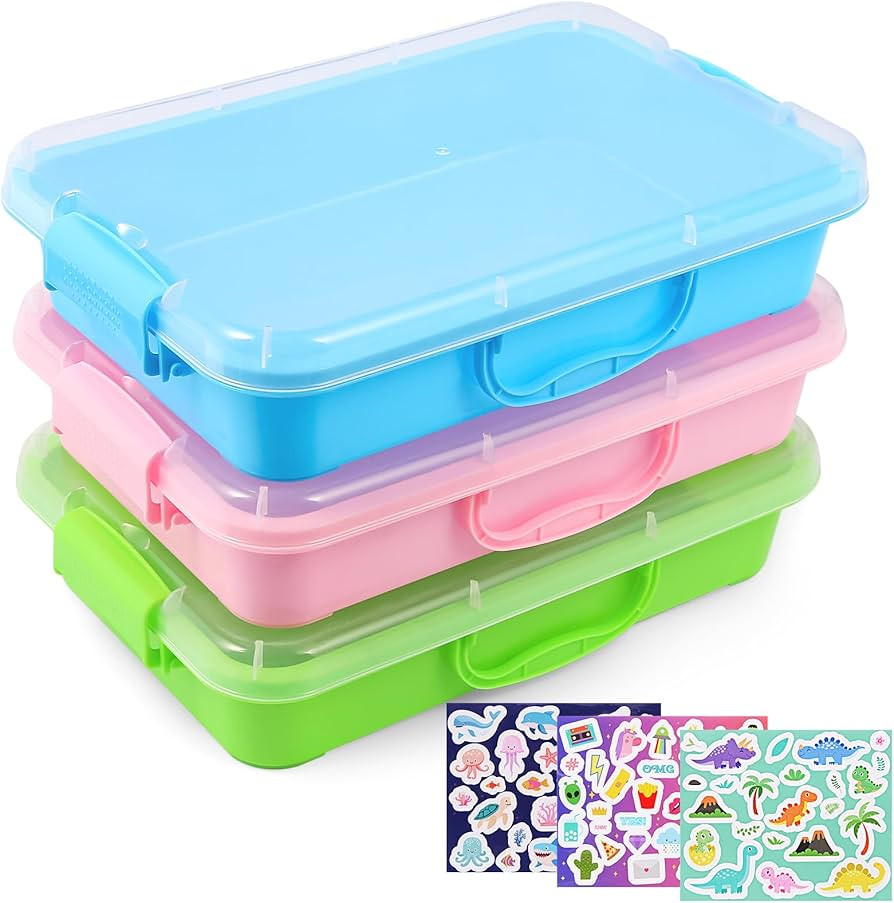3 Pcs Sensory Bin Sand Tray with Lid & 3 Stickers, Stackable Plastic Storage Containers, Portable... | Amazon (US)