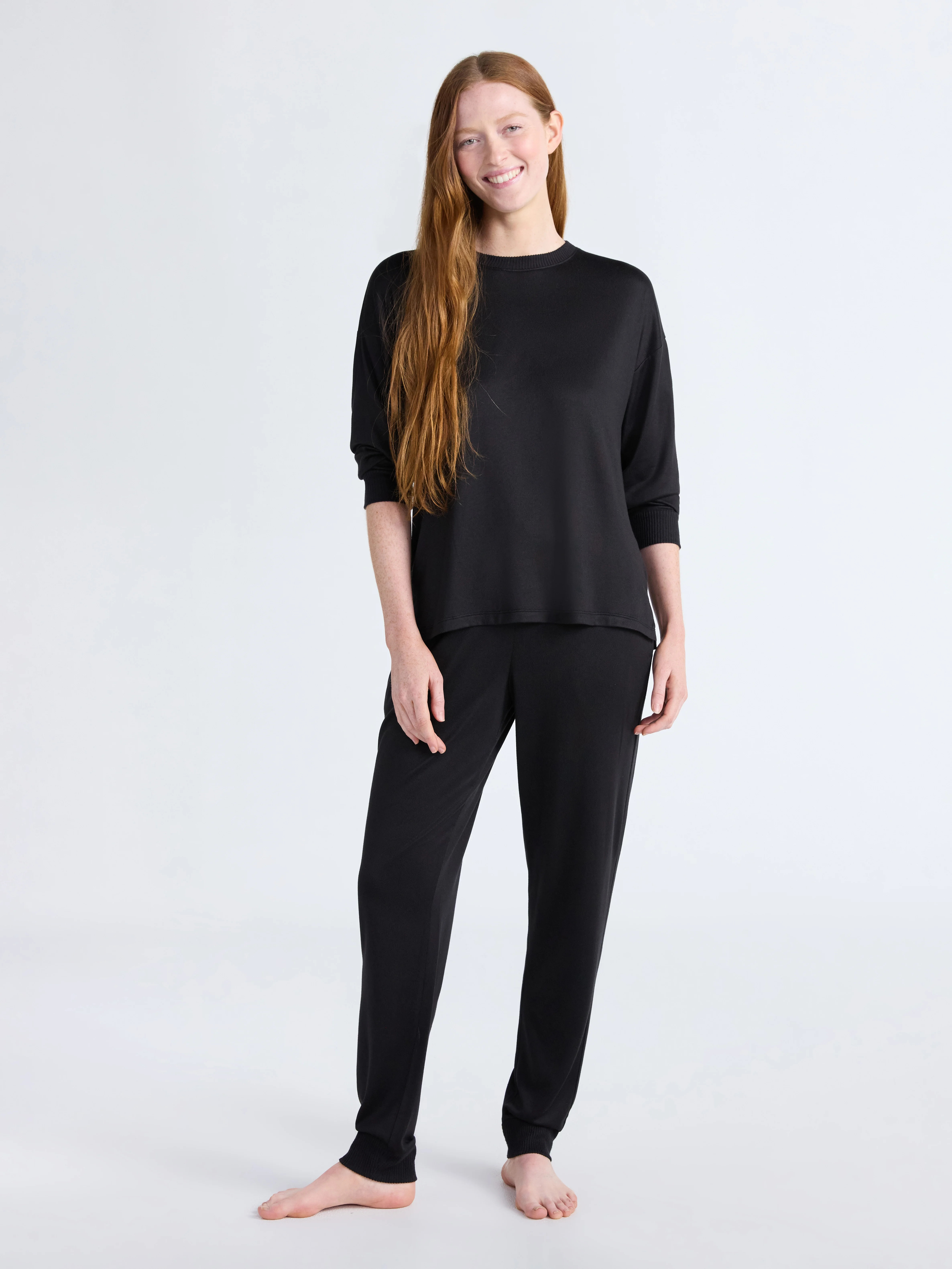 Joyspun Women's Cozy Lounge Collection Hacci Knit Long Sleeve Top and Joggers Pajama Set, Sizes X... | Walmart (US)