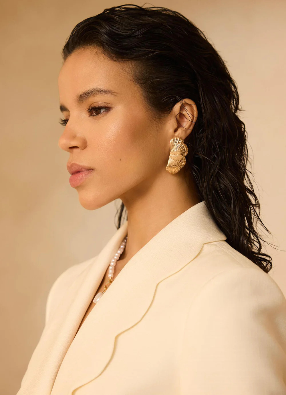 Gold Tone Shell Statement Earrings | Mint Velvet